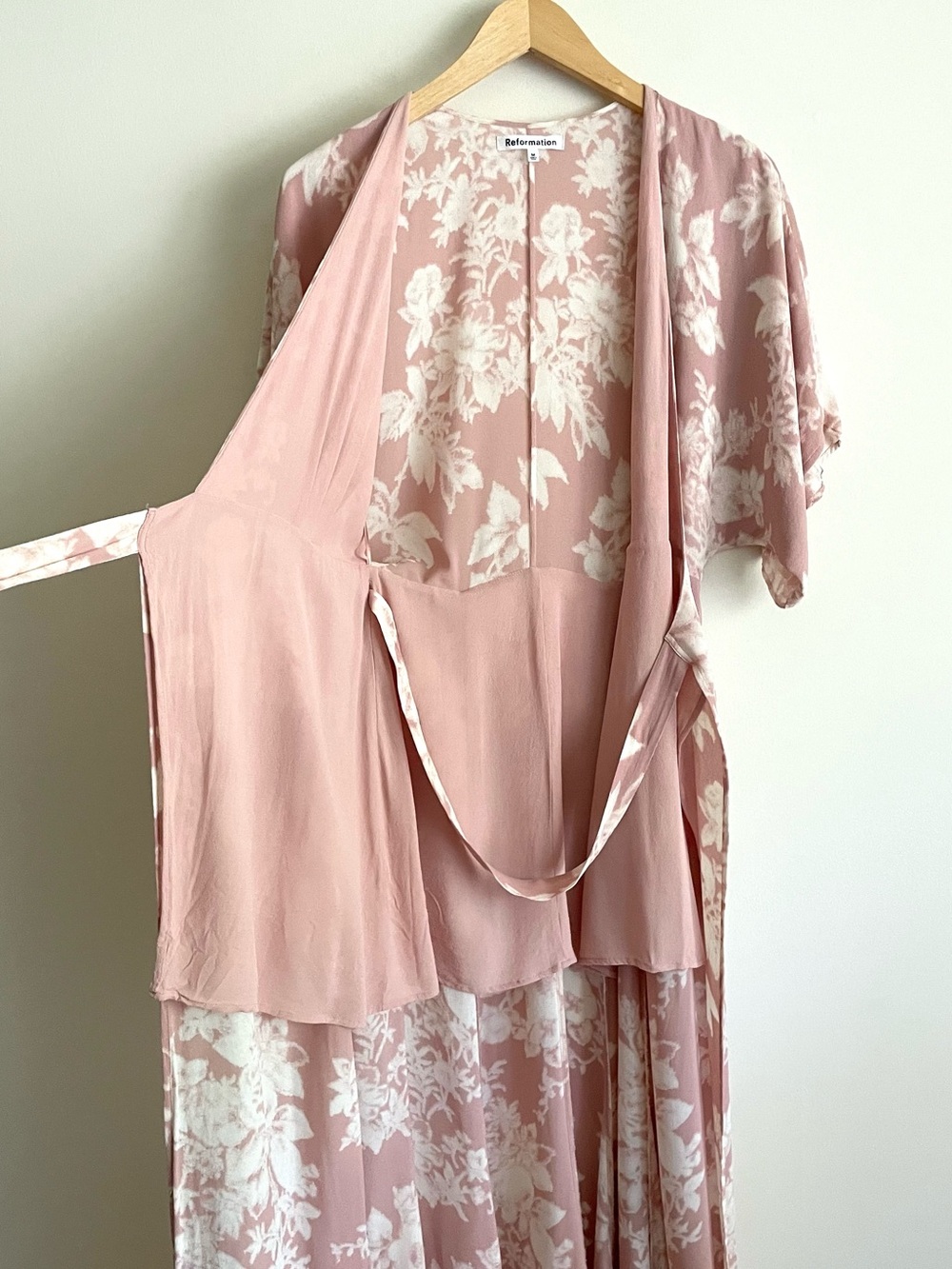 Reformation Winslow Floral Print Wrap Robe Maxi Long Dress Blush Pink - Picture 8 of 12